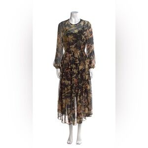 Zimmermann Black and Brown Floral Long Sleeve Dress